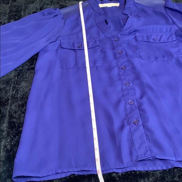 Women's a.maglia Blue Purple Boxy Blouse with Mandarin Collar Size Small - Picture 7 of 11